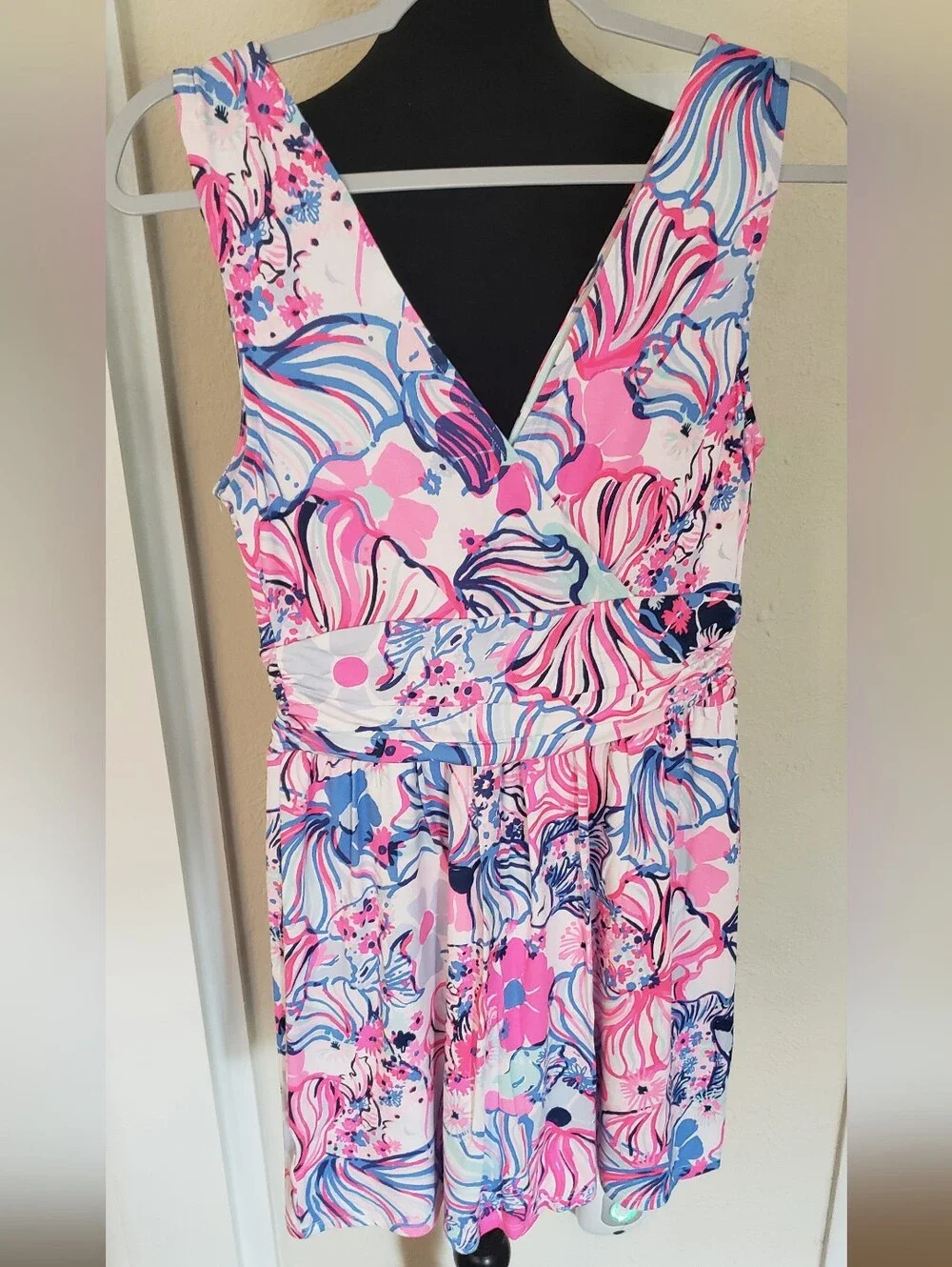 Lilly Pulitzer Floral V-Neck Skort in Pink, Blue & White